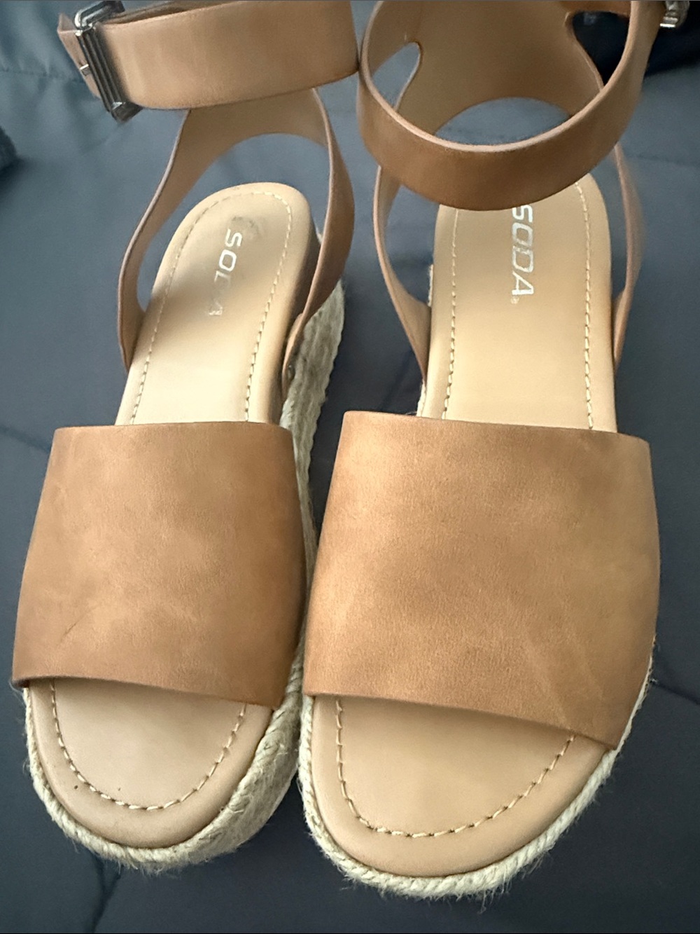 Soda Brown Espadrille Platform Sandals with Ankle Strap - Picture 2 of 2